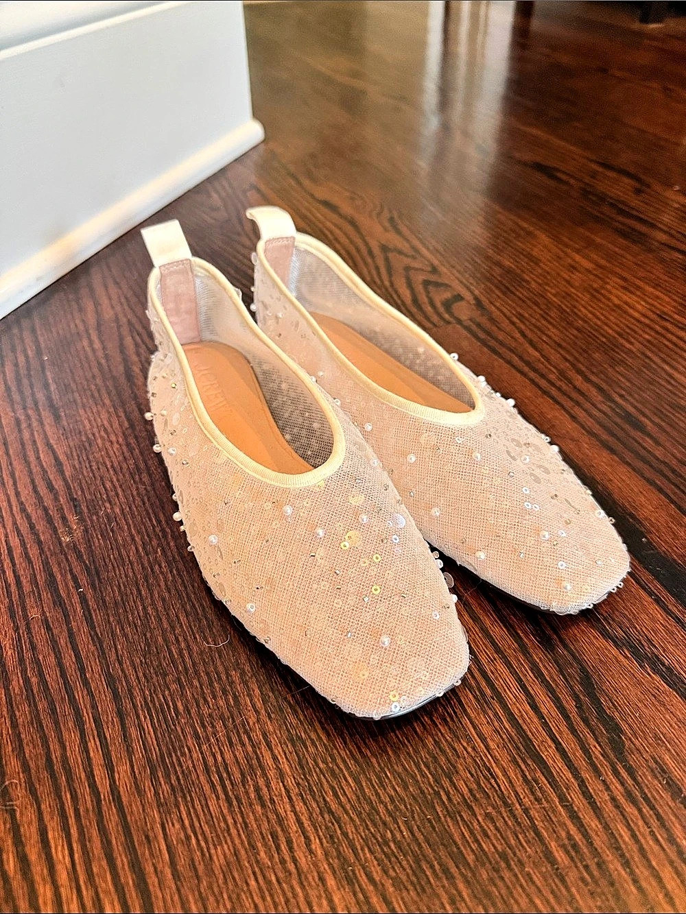 J.Crew Quinn Embellished Ballet Flats in Mesh White
